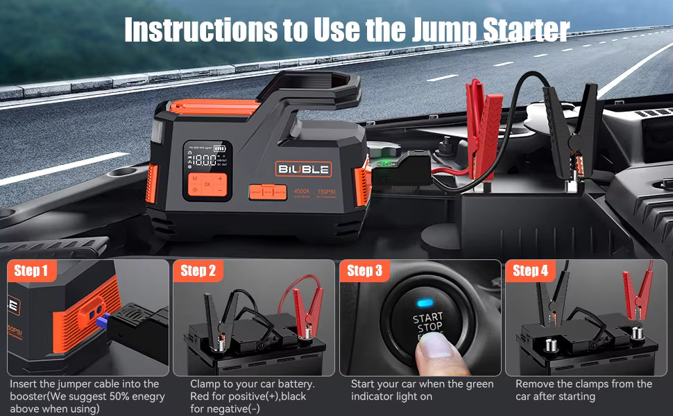 ProToolMode™ 26800mAh Car Jump Starter Power Bank Portable Air Compressor Inflator Pump Power Station 4250A Battery Starter Auto Booster