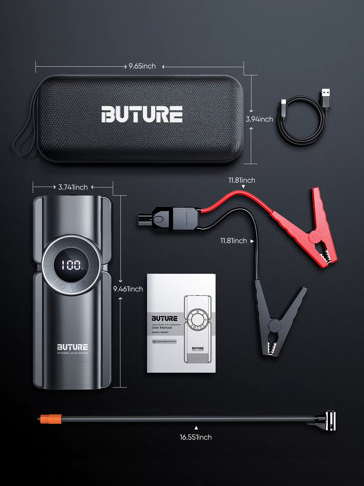 ProToolMode (Future) 4 In 1 Jump Starter 150PSI Pump Air Compressor 20000mAh Power Bank 2500A Starting Device 15V Digital Tire Inflator
