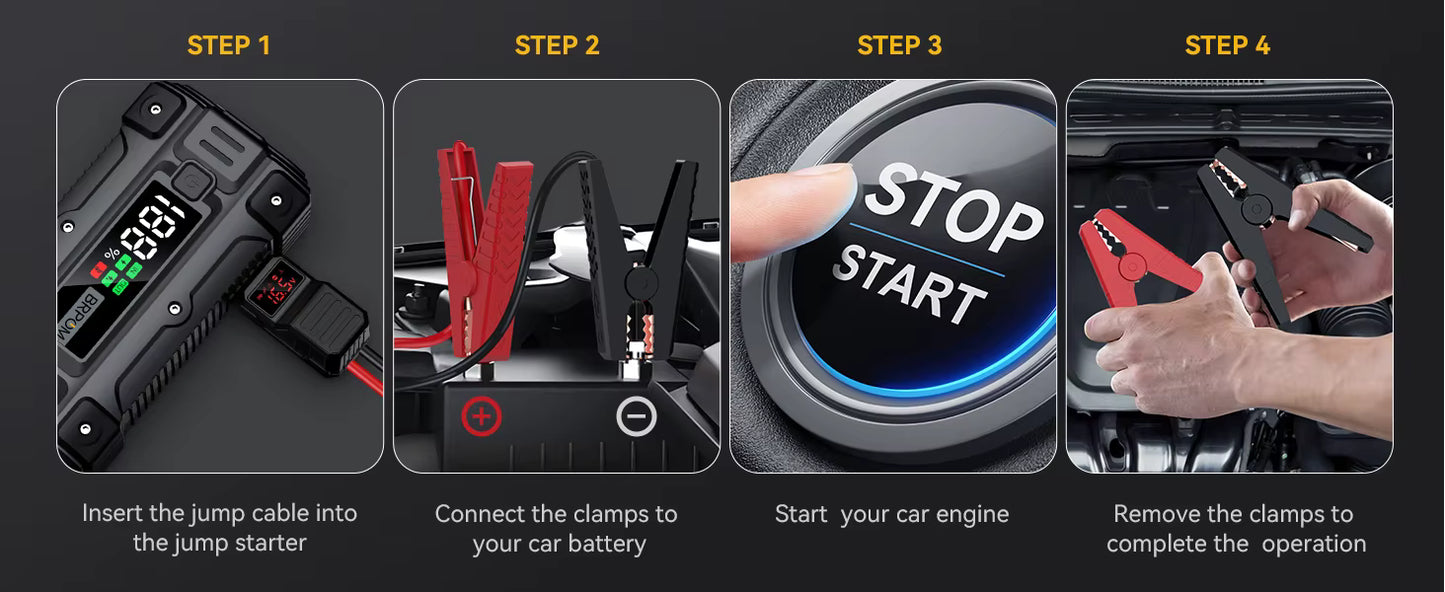 ProToolMode™ Car Jump Starter 5000A/4000A Battery Charger Emergency Power Bank Booster for 12V Gasoline and Diesel Vehicles Starting